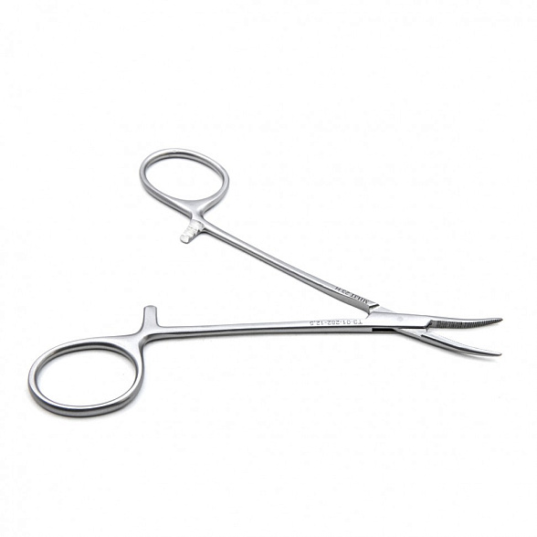 Зажим медицинский HALSTED-MOSQUITO, кровоостанавливающий, для новорожденных, изогнутый по ребру, 125 мм (З-122р), МИЗТ