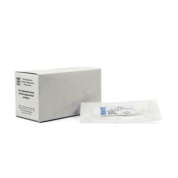 Игла атравматическая с нитью хирургической ШЕЛК плетеный черный USP 3/0 (MР2), 75см, 4C-0,6x17-3/0-S ПТО Медтехника, 20шт/уп