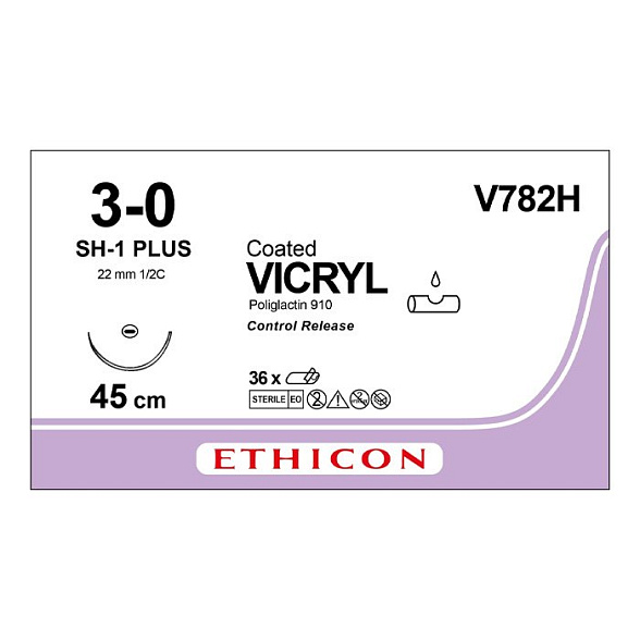 Шовный материал ВИКРИЛ 3/0. 4 х 45 см. фиолетовый Кол. 22 мм. 1/2 Ethicon