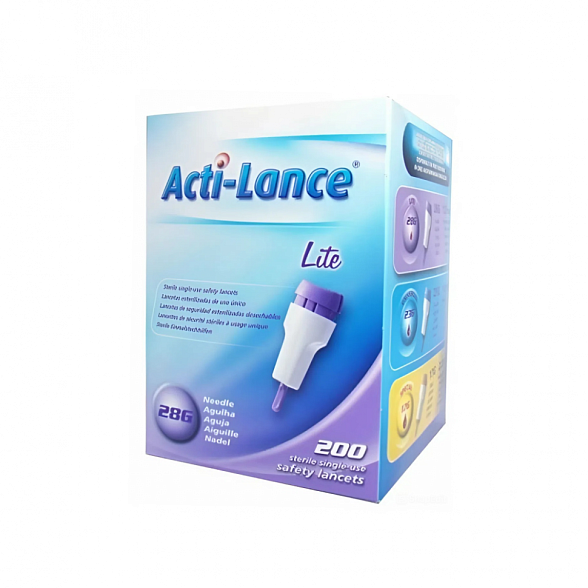 Ланцеты Acti-lance Lite для капиллярного забора крови, 200 шт./упак, глубина прокола 1,5 мм, фиолетовые