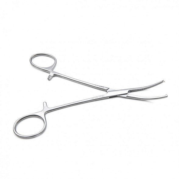 Зажим медицинский KOCHER-OCHSNER, кровоостанавливающий 1х2 зубый, зубчатый, изогнутый № 2, 160 мм (З-5-1р), МИЗТ