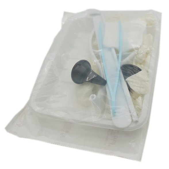 Набор оториноларингологический "ЕВАЛОР" тип-1 (зеркало носовое тип 2 № 30, зеркало гортанное, шпатель для языка двухсторонний, воронка ушная №1, № 3, пинцет ушной штыкообразный, перчатки, салфетка 50х50 -3 шт, лоток)