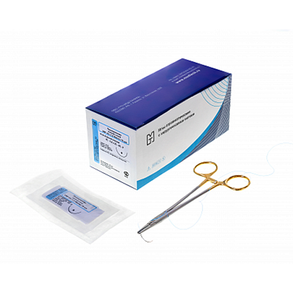 Материалы хирургические нерассасывающиеся шовные стерильные,ПОЛИПРОПИЛЕН МТ MР 0,5 (USP 7-0), 75см, мононить синий нерассасывающийся 4C-0,3x12-(7-0)-Pm-(3-75)