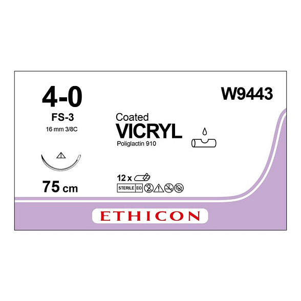Шовный материал ВИКРИЛ 4/0 75 см. фиолетовый Реж. 16 мм, 3/8 Ethicon