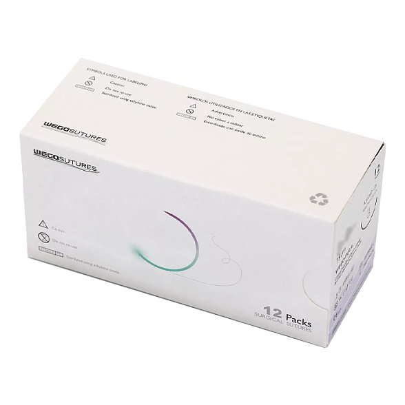 Шовный материал WEGO Polypropylene 2-0 (3) 75 см игла колющая 4/8 20 мм, синий 12 шт/уп