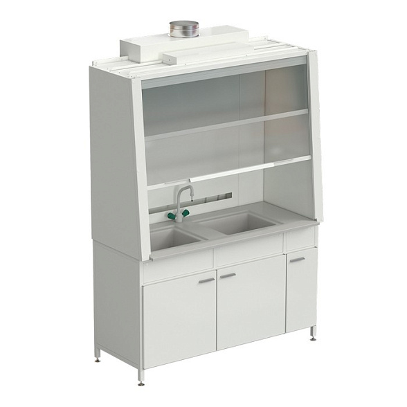 Шкаф вытяжной с двойной мойкой и ВЗБ светильником 1520х750х2160 мм