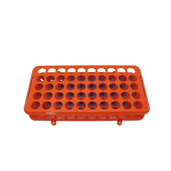 Штатив пластиковый на 50 отверстий для пробирок D 10-18 мм, оранжевый, АБС-пластик