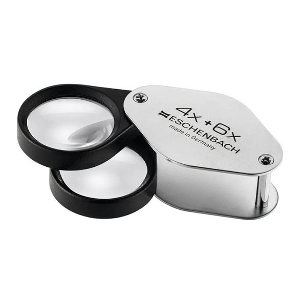 Лупа техническая складная двояковыпуклая в металлическом корпусе Metal precision folding magnifiers, Ø 27 мм, 4.0х; 6.0х; 10.0х