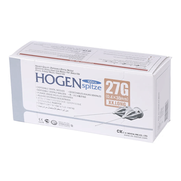 Иглы карпульные 27Gx38mm (0,4 x 38) ул. №100 Hogen Spitze C-K Dental Ind. Co., LTD