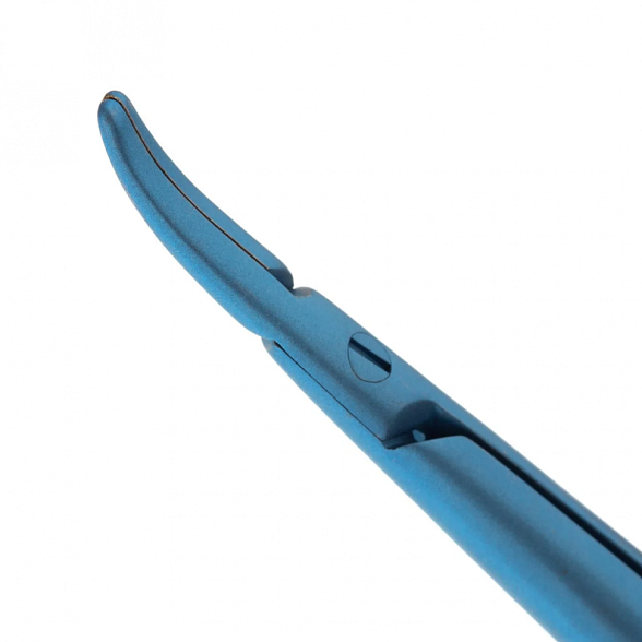 Иглодержатель микрохирургический, изогнутая рабочая часть, толщина ручки 8 мм, ширина рабочей части 1,0 мм, общая длина 160 мм, замок - U, титан