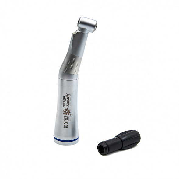 555 - угловой наконечник с генератором света, внутренним охлаждением и кнопочным зажимом бора, 1:1, для CA-боров 2,35 мм, Mercury