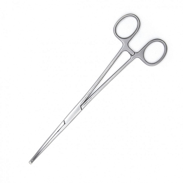 Зажим медицинский MIKULICZ, с кремальерой для прикрепления операционного белья к брюшине, изогнутый, 195 мм (З-38р), МИЗТ