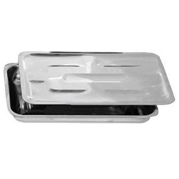 Лоток прямоугольный с крышкой ЛМПрК (Сталь: AISI 430) - "МЕДИКОН", 260х180х30