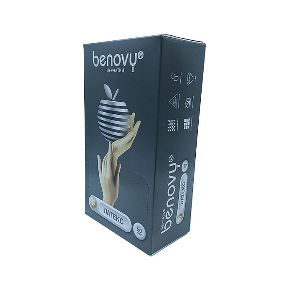 ! Перчатки латексные медицинские BENOVY Latex Chlorinated, р-м S, 50 пар в упаковке