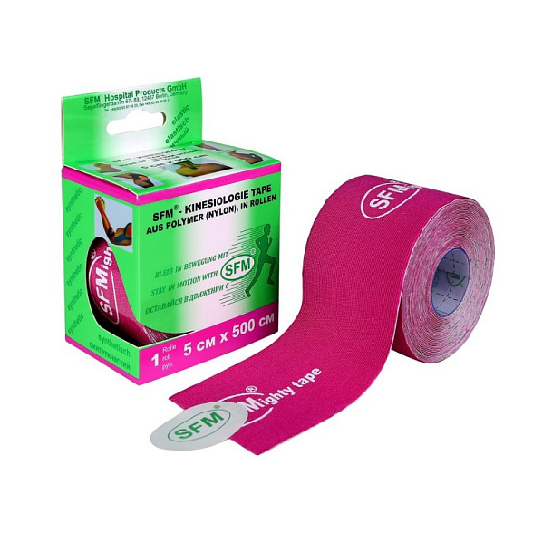 Лента кинезиологическая SFM-Plaster, на полимерной основе (нейлон), 5см Х 500см, розового цвета, в диспенсере