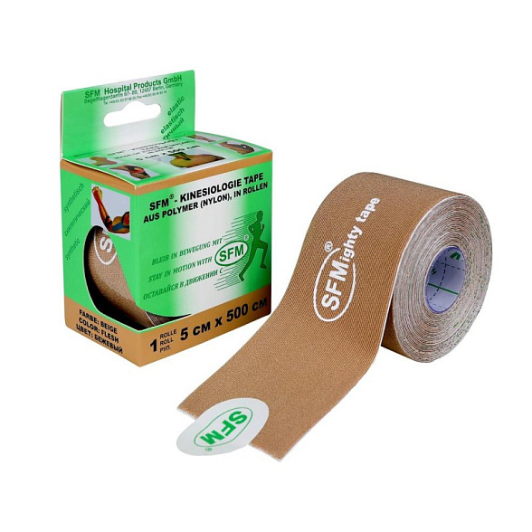 Лента кинезиологическая SFM-Plaster, на полимерной основе (нейлон), 5см Х 500см, бежевого цвета, в диспенсере
