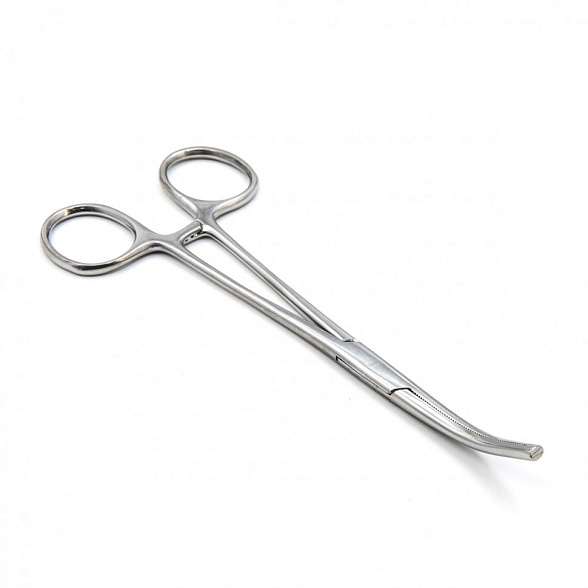 Зажим кровоостанавливающий, одно- и двузубый, зубчатый, изогнутый №2, 165 мм. Surgiwell