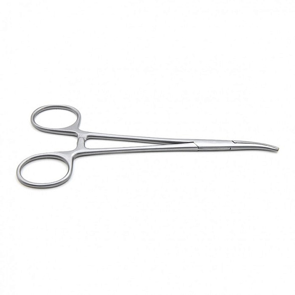 Зажим медицинский MOSQUITO, кровоостанавливающий, зубчатый изогнутый по ребру, 155 мм (З-62-4р), МИЗТ