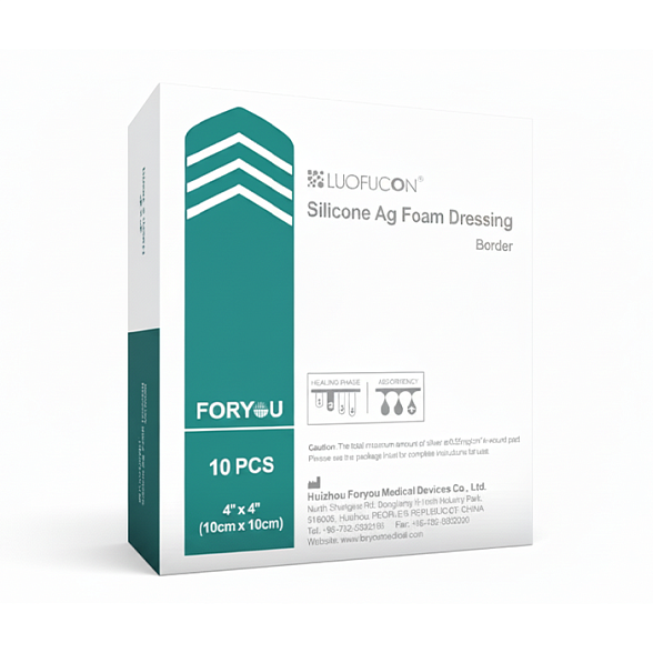 ForYou Повязка раневая антибактериальная LUOFUCON стерильная губчатая силиконовая с серебром на полимерной основе, размер 10 х 10 см