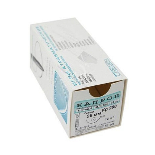 Шовный материал Капрон крученый М 6 (3) отрезки (150 см (1,5 м))