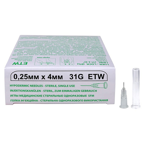 Иглы медицинские стерильные одноразовые SFM 0,25мм х 4 мм 31G ETW №50