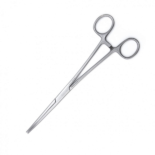 Зажим медицинский KOCHER-OCHSNER, кровоостанавливающий 1х2 зубый, зубчатый, изогнутый, №3, 200 мм (З-31-1р), МИЗТ