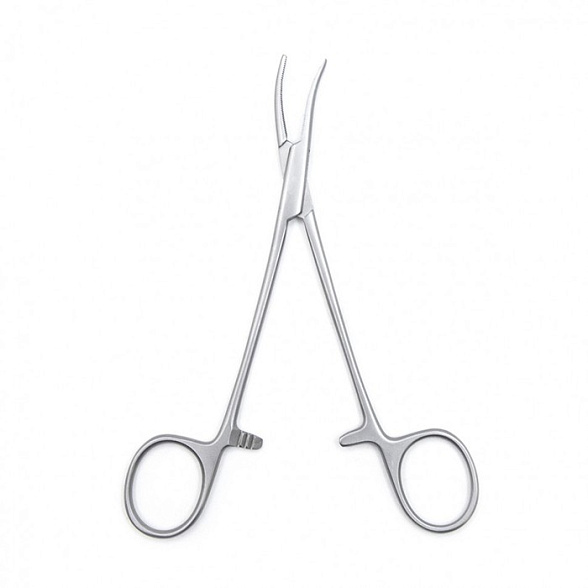 Зажим медицинский MOSQUITO, кровоостанавливающий, зубчатый изогнутый по ребру, 155 мм (З-62-4р), МИЗТ