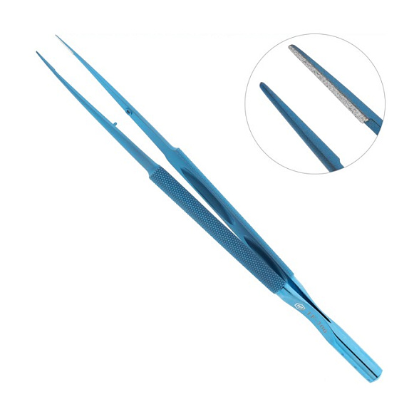 Пинцет микрохирургический шовный, прямой, с противовесом, общая длина 180 мм