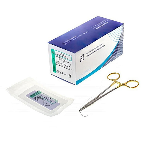 Материалы хирургические нерассасывающиеся шовные стерильные, ЛАВСАН (полиэфир) MР 3,5 (USP 0), 75см, плетеный неокрашенный нерассасывающийся, 20 шт/уп