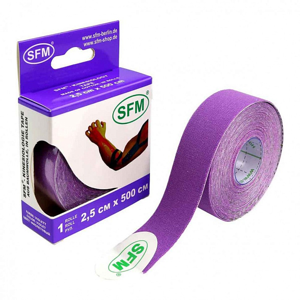 Лента кинезиологическая SFM-Plaster, на хлопковой основе, 2,5см x 500см, фиолетового цвета, в диспенсере