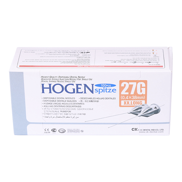 Иглы карпульные 27Gx38mm (0,4 x 38) ул. №100 Hogen Spitze C-K Dental Ind. Co., LTD