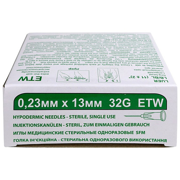 Иглы медицинские стерильные одноразовые SFM 0,23мм х 13 мм 32G ETW №50