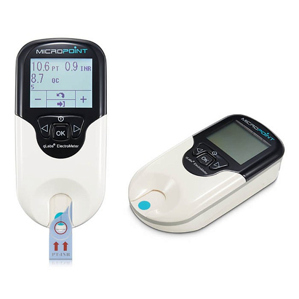Экспресс-коагулометр qLabs® ElectroMeter + Тест-полоска qLabs® PT-INR Test Strip для определения показателей ПТВ-МНО в цельной крови 12 шт/упаковка.