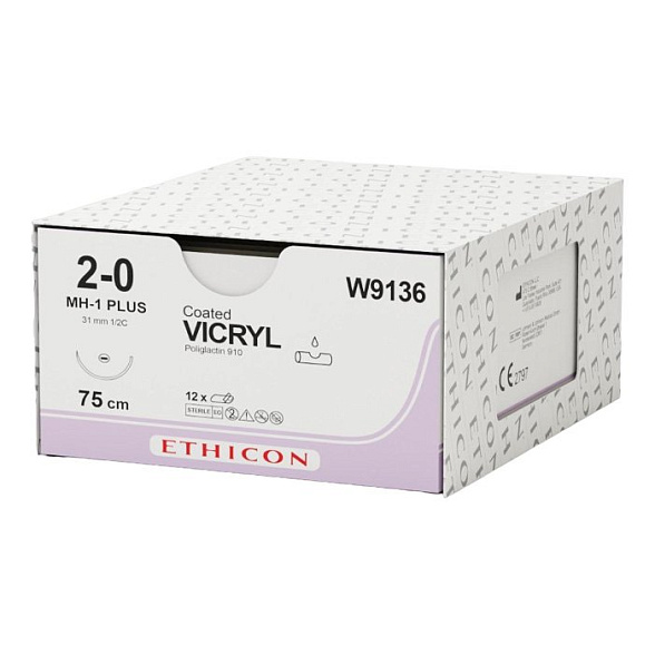 Шовный материал ВИКРИЛ 2/0. 75 см фиолетовый Кол. 31 мм. 1/2 Ethicon