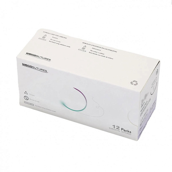 Шовный материал WEGO PGLA 2-0 (3) 75 см, колющая игла 4/8 22 мм, Фиолетовый