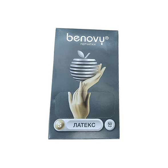 ! Перчатки латексные медицинские BENOVY Latex Powdered, размер S, 50 пар в упак.