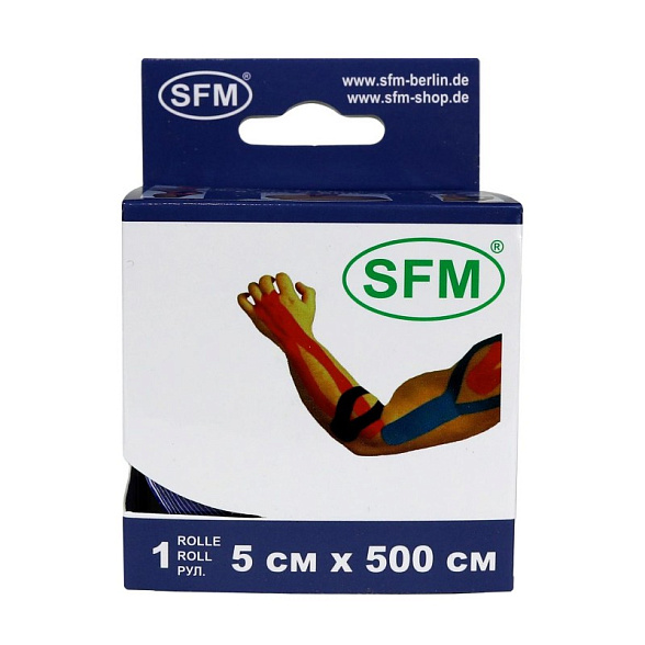 Лента кинезиологическая SFM-Plaster, на хлопковой основе, 5см Х 500см, синего цвета, в диспенсере