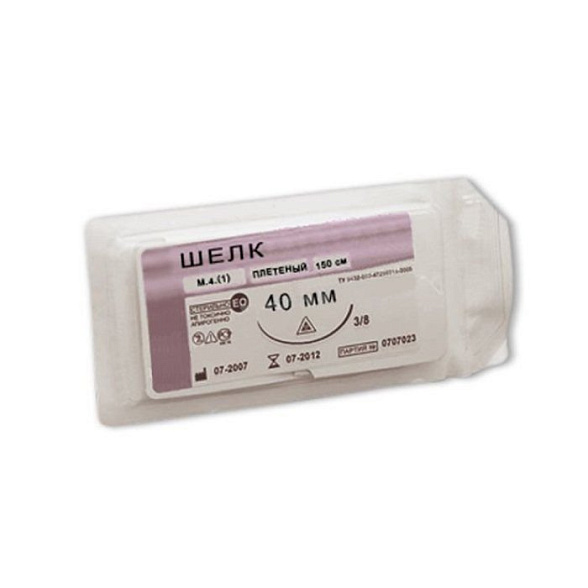 Шовный материал Шелк М 3,5 (0), игла колющая, 30 мм, 1/2 (90 см)