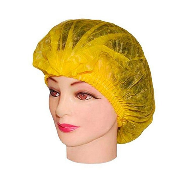 Шапочка-берет медицинская одноразовая, спанбонд, пл 17 г/кв м, желтая, диаметр 48см