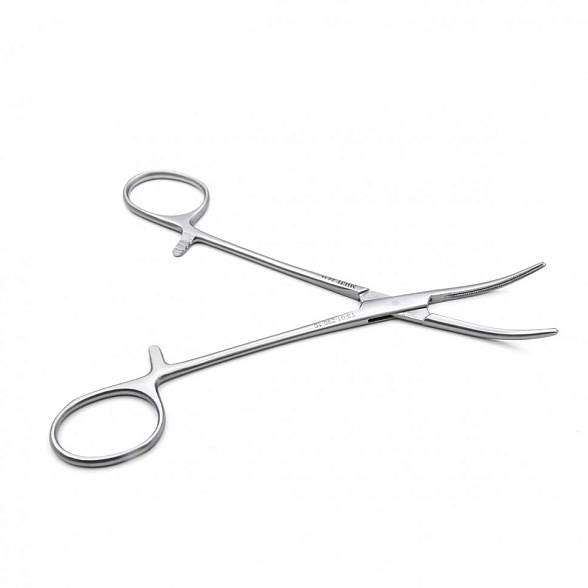 Зажим медицинский DE BAKEY-RANKIN, кровоостанавливающий с атравматической нарезкой изогнутый, 160 мм (З-11-2р), МИЗТ
