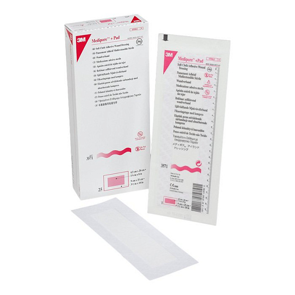 Повязка стерильная Medipore + Pad 3571E 10 см x 25 см 25 шт., 3M