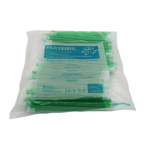 Наконечники для слюноотсосов одноразовые Blossom, зеленые, 100 шт/уп