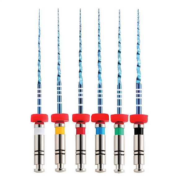 UltraFiles Blue (Heat Activation) 25мм, в наборе: 04 15-40 (04/15, 04/20, 04/25, 04/30, 04/35, 04/40), машинные файлы, никель-титан, 6 шт. Eurofile