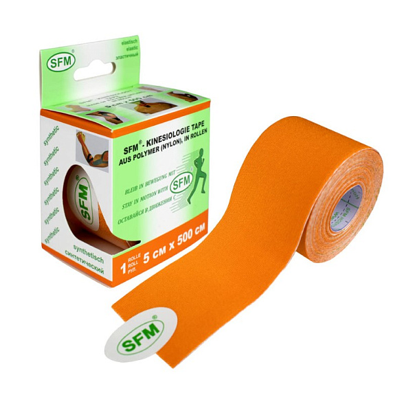 Лента кинезиологическая SFM-Plaster, на полимерной основе (нейлон), 5см Х 500см, оранжевого цвета, в диспенсере