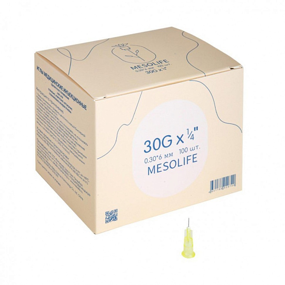 Игла одноразовая медицинская инъекционная стерильная MESOLIFE 30G 0,30*6 мм 100/5000