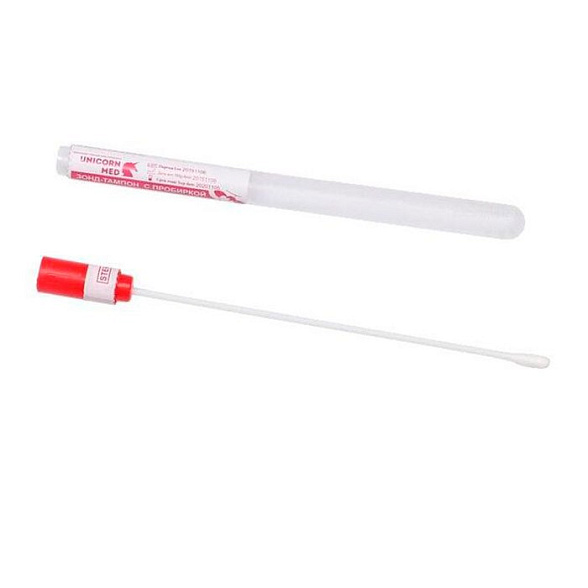 Зонд-тампон в пробирке для взятия мазков, медицинский, одноразовый, стерильный (полипропилен/хлопок), 100 штук в упаковке