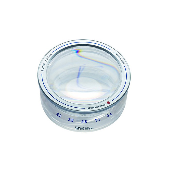 Лупа светопольная менисковая асферическая настольная с зумом Eschenbach menas ZOOM, диаметр 65 мм, 2.2х-3.4х