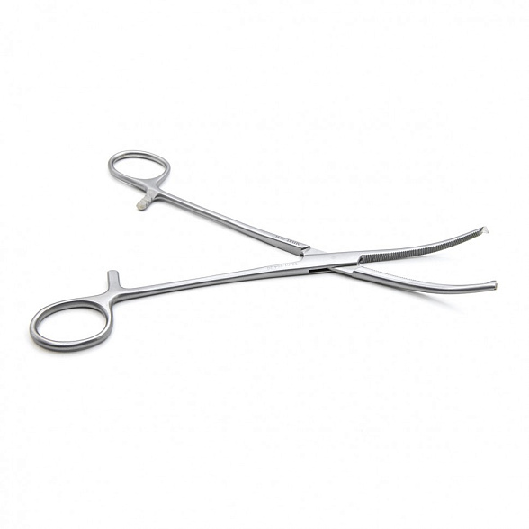 Зажим медицинский KOCHER-OCHSNER, кровоостанавливающий 1х2 зубый, зубчатый, изогнутый, №3, 200 мм (З-31-1р), МИЗТ