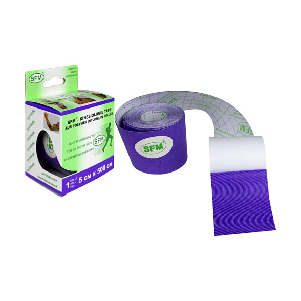 Лента кинезиологическая SFM-Plaster, на полимерной основе (нейлон), 5см Х 500см, фиолетового цвета, в диспенсере