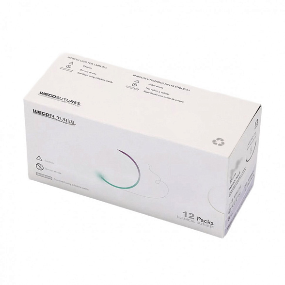 Шовный материал WEGO Polyester 2 (5) 75 см игла колющая 4/8 40 мм, зеленый 12 шт/уп